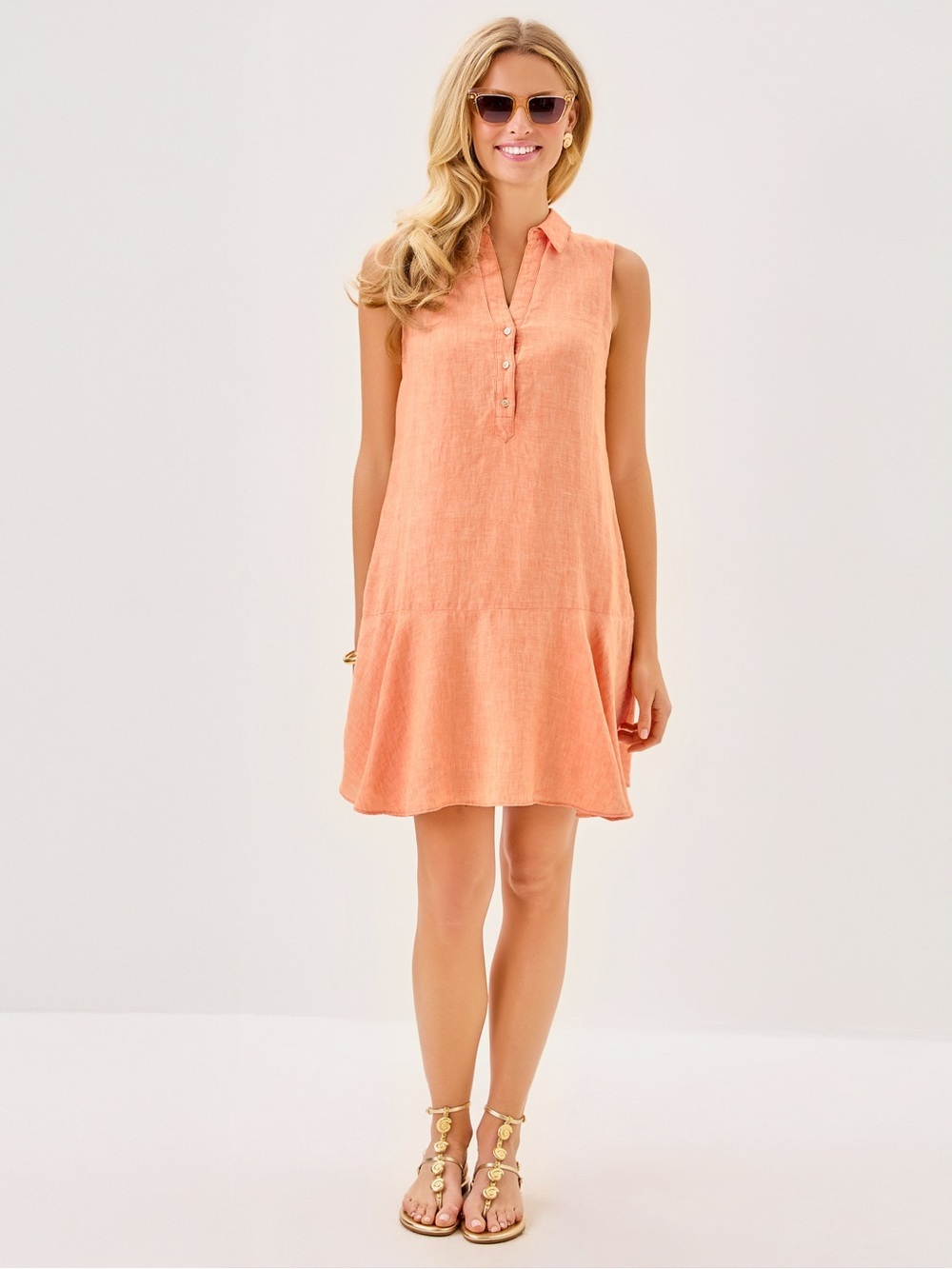 Lilly Pulitzer Ellowyn Linen Dress Linen Sleeveless Coral Size S